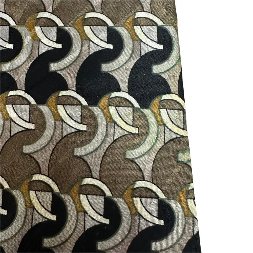 Vintage Oscar de la Renta 100% Silk Tie Geometric Pattern Black Gold Brown USA